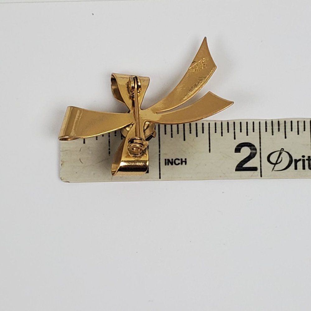 Vintage Coro Sterling Silver Gold Vermeil Red Glass Cabochon Ribbon‎ Brooch Pin - Picture 8 of 11